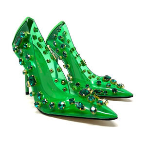 Good American Jeweled Emma Heels Size 5.5 Summer Green GSH008-X